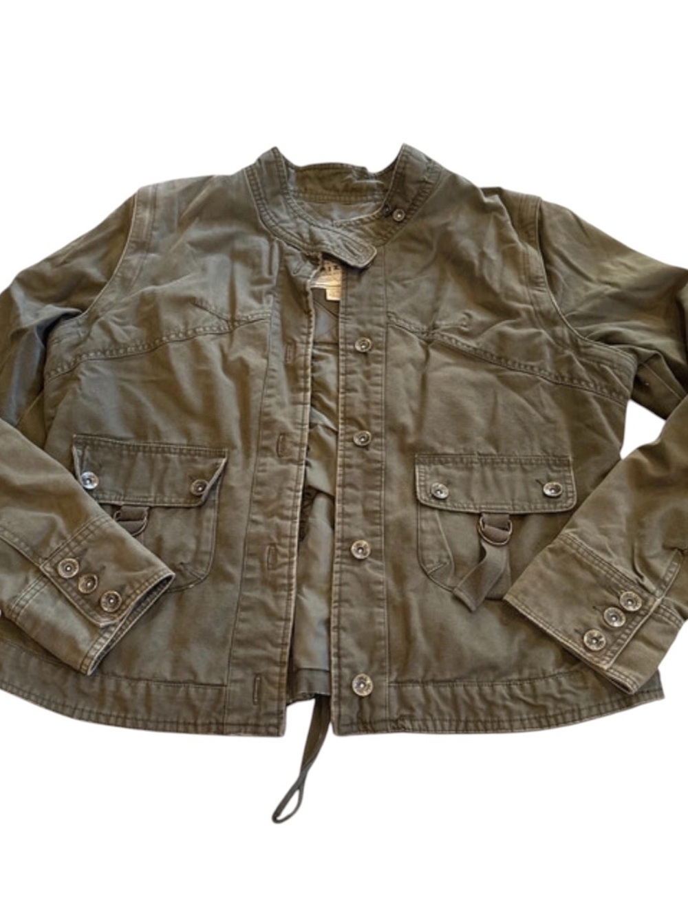Womens Y2K Olive Utility Button-Front Jacket xl